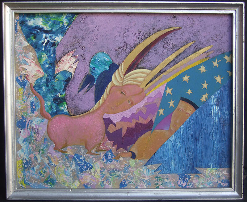 UNICORN (1994)  by Lilita Postaža, oil 23 ½’’  -SOLD!                    X19 ½’’, framed: wood.