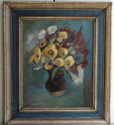 „THE FLOWERS” (1963?) by Kārlis V.Vanags, oil, 13”x16”, wood frame 19”x22”