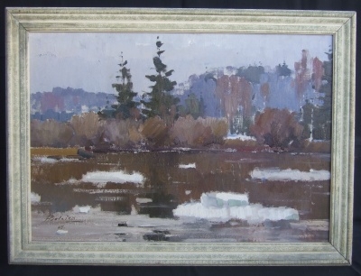 SPRING FLOODS by JĀZEPS BALAŠKA, oil, 18½ X 27’’, wood frame