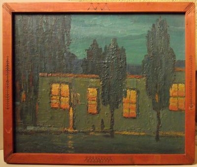 „THE LATE EVENING” (1961) by Pēteris Sābulis, oil, on canvas board, 24”x20”, wood frame