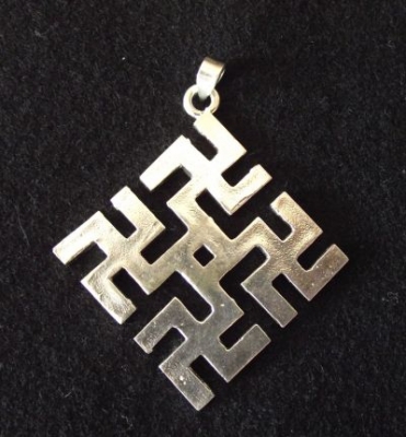 Cross of Laima with branches by Rolands Gudrups,  silver, size 1 1/2 x 1 1/2"