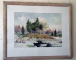 „APRIL IN LATVIA” (1998) by Jāzeps Balaška, watercolors 21”x14 ½”, matting, framed: wood/glass 30”x24”