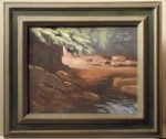 „THE RIVERBANK” (1960ies) by Kārlis V.Vanags, oil, 16”x13”, wood frame, 22”x19”