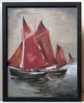 . „THE RED SAILS” (1950ies) by Kārlis V.Vanags, oil, 13 ¼”x16 ½”, wood frame