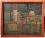 „CITYSCAPES” (1958/59) by Pēteris Sābulis, oil, on canvas panel, 24”x20”, wood frame